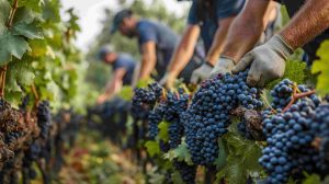 un groupe de viticulteurs travaillant la vigne